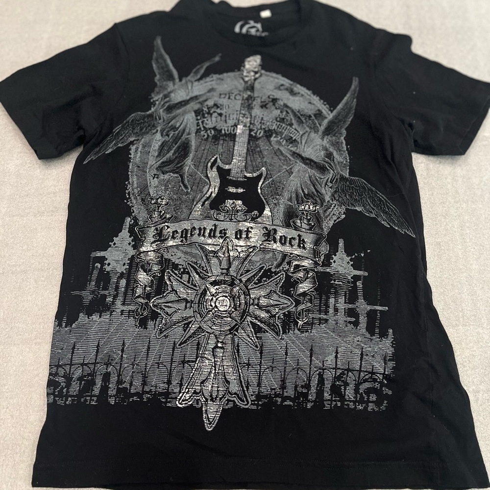 [M/Ptp:19.5”]Vtg Guess Legend of Rock Guitar Graphic S/S T shirt